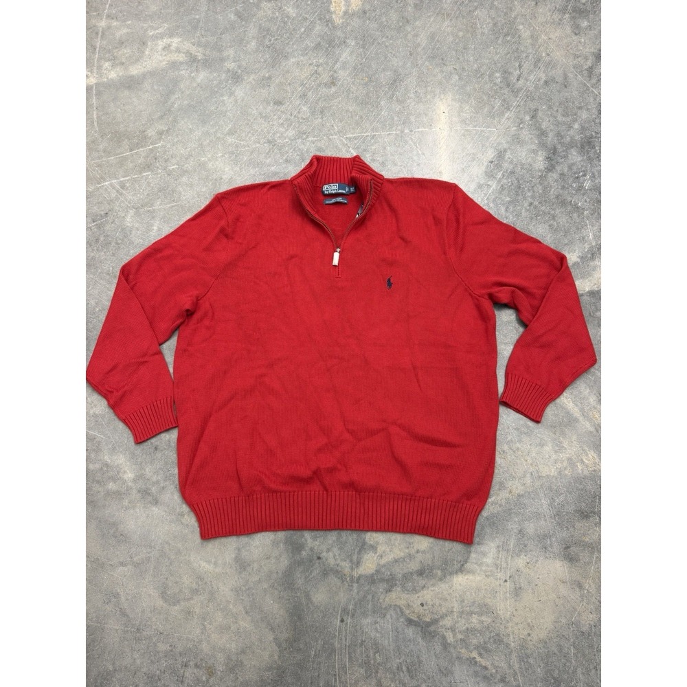 Polo Ralph Lauren Sweater Men XLT Red Embroidered Pony 1/4 Zip Pullover Knit